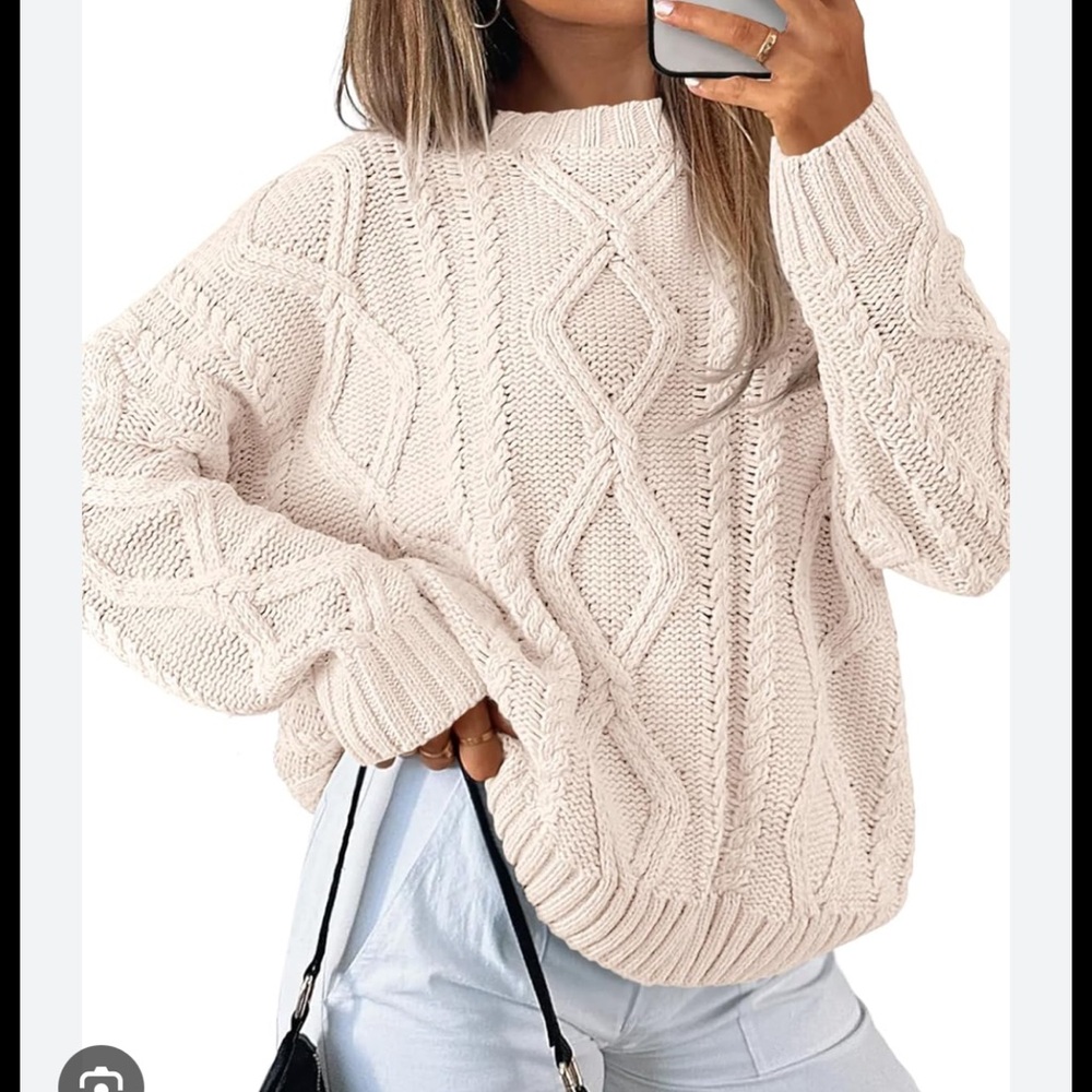 Trendy Queen Elegant Cream Cable Knit Sweater